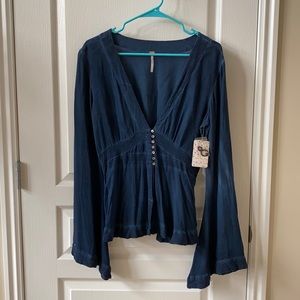 FREE PEOPLE Blouse, Top, Blue, Women’s Size Medium, Buttons, Brand New With Tags